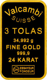 Valcam bisuisse 3 tola goldbar obv 400