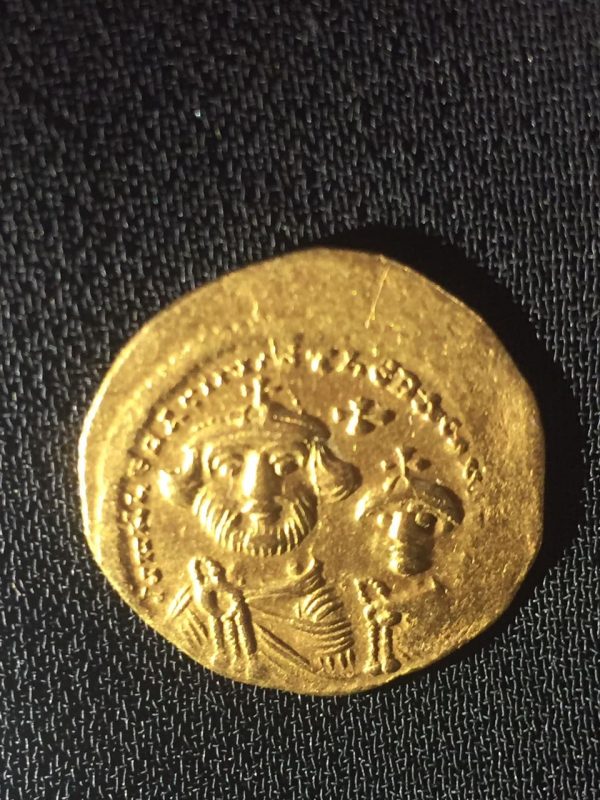 Byzantine Heraclius & Heraclius Constantine (son) Gold Dinar Obverse