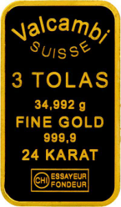 Valcam bisuisse 3 tola goldbar obv 400
